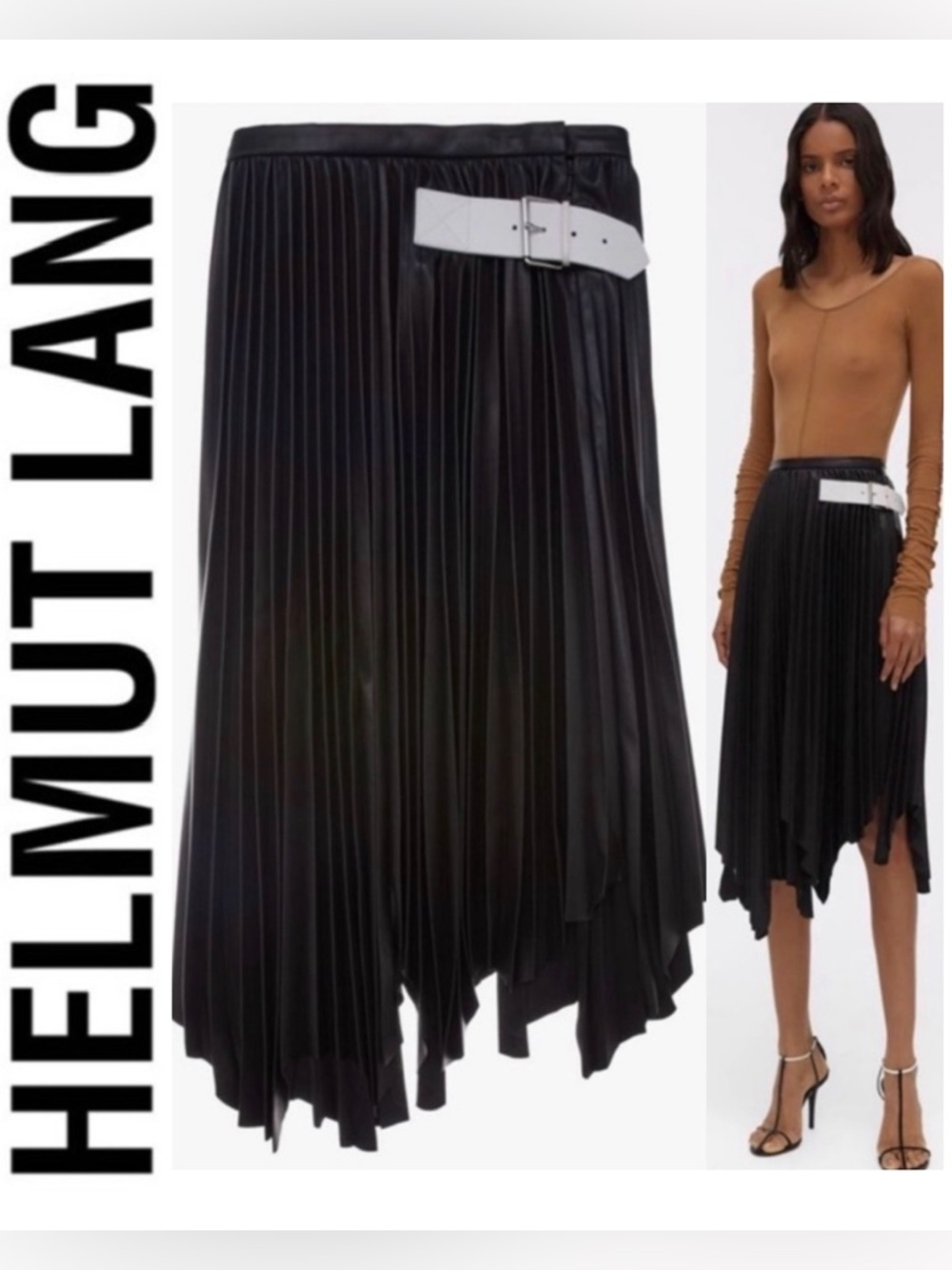 Helmut Lang Pleated Leather Skirt